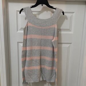 Maurices Off-Shoulder Striped Sweater Tank - Gray & Light Pink